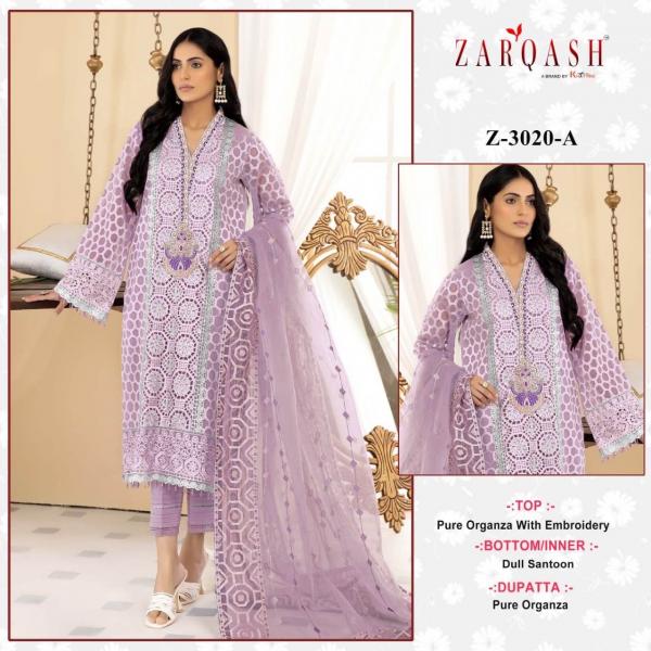 Zarqash Z 3020 Designer Organza Heavy Pakistani Suit Collection